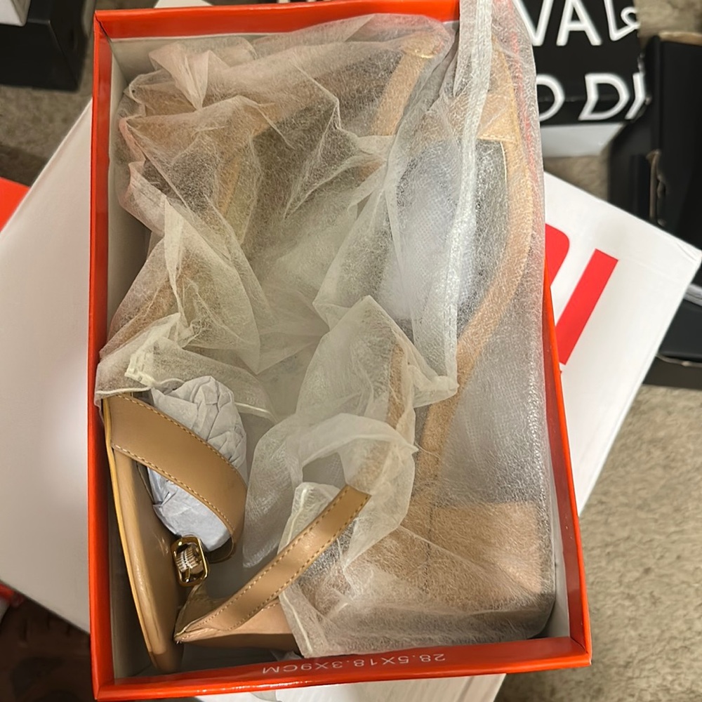 Nude color classic ankle strap dress shoes